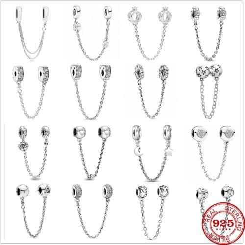 925 Silver New Safety Chain Moon Flower Butterfly Queen Bead Fit Pandora Original Bracelet Charms Beads For Women DIY Jewelry
