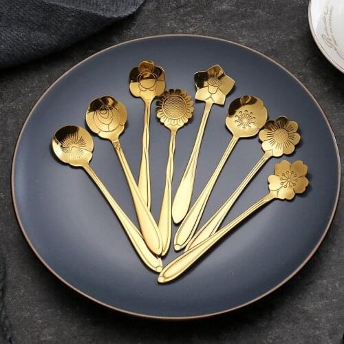 Flower Coffee Spoon Ice Cream Dessert Spoons Scoop Stainless Steel Tableware Stirring for Kitchen Dining Bar, Condiment or Spice