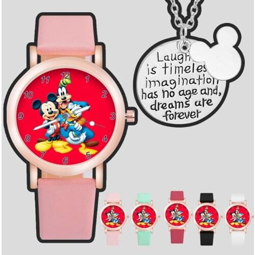 Mickey Childrens Quartz Watch Mickey Mouse Korean version Simplicity China red Childrens watch boy girl Leather quartz watch