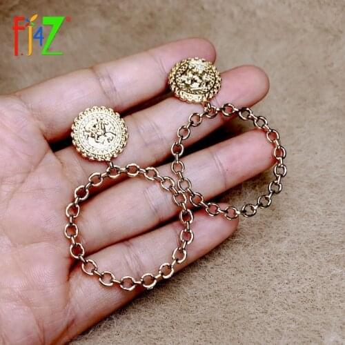 F.J4Z 2020 Trend Earrings for Women Vintage Golden Alloy Coin Curb Chain Circle Statement Earrings Lady Christmas Gifts Dropship