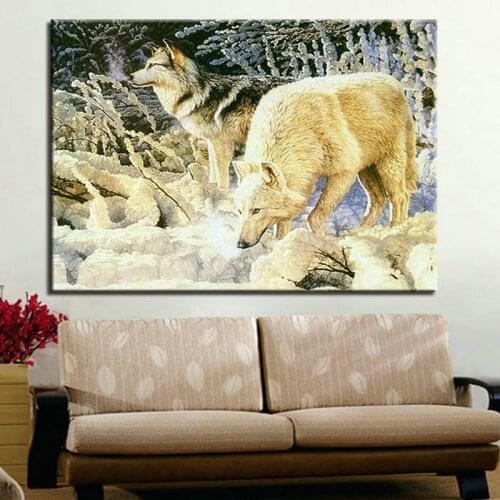 Wolf diamond painting animal diy 5d full square diamond embroidery round rhinestone wall sticker white wolf winter landscape