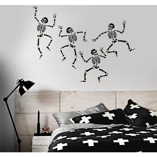 Gothic Style Wall Decal Halloween Skeleton Dance Studio Teens Bedroom Man Cave Home Decor Vinyl Window Stickers Wallpaper Q438