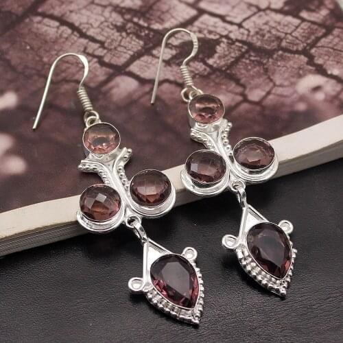 Hermosa Elegant Cute Charming Purple Amethystt Dangle Earrings For Women 2 3/4 Inch A231