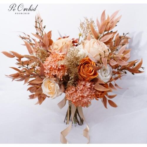 PEORCHID Vinatge Fake Bridal Bouquet Artificial Ramo De Flores dDe Novia Autumn Wedding Flowers For Bridemaids Bouquet