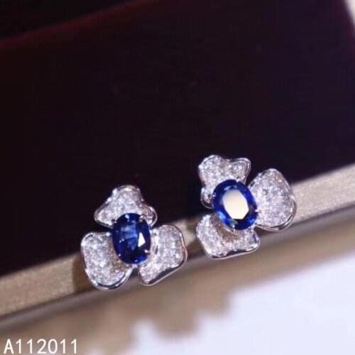 KJJEAXCMY Fine Jewelry 925 sterling silver inlaid natural sapphire female earrings Ear studs exquisite support test hot selling