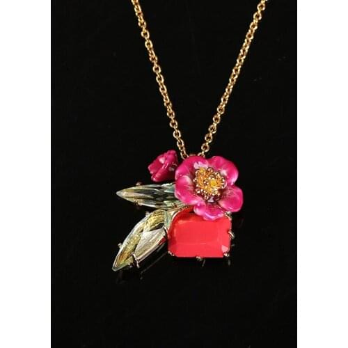 Korean Version of The Trend of Rhinestone Morning Glory Mix and Match Short Necklace Enamel Color Glaze Clavicle Chain Female