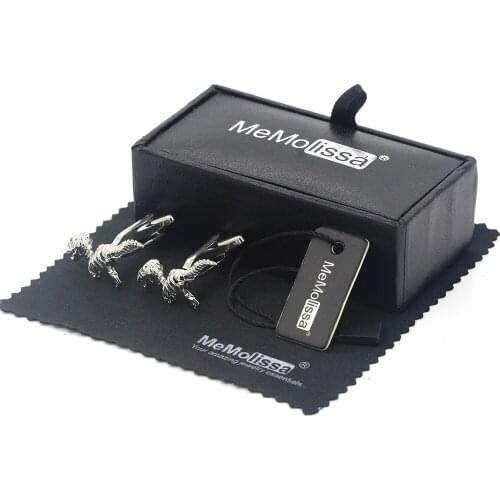 MeMolissa Display Box Vintage 3D Dinosaur Skeleton Design Dinosaur cufflinks Color Men Jewelry Free Tag & Wipe Cloth