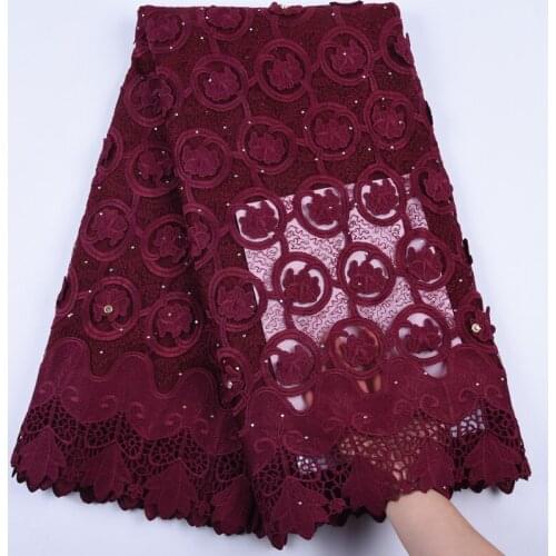 Wine Red 3d Applique Milk Silk African Lace Fabric Embroidery High Quality French Nigerian Lace Fabric For Wedding Dress 1700