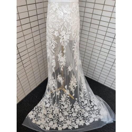1 Yard Offwhite High Density Embroidery Bridal Clothing Accessories DIY High-quality Embroidery Sequin Lace Width 135 CM