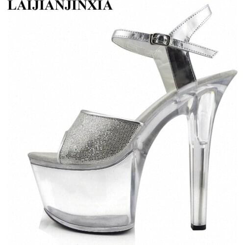 LAIJIANJINXIA New 17cm Fashion Shoes pole dancing Sandals Plus Size Shoe 7 Inch Hand Made High Heel Shoes Sexy Crystal Shoes
