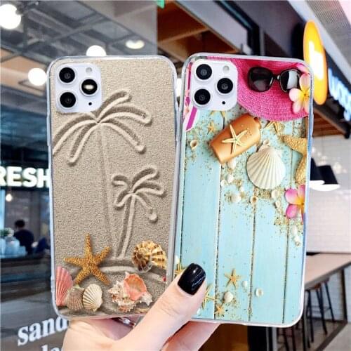 Summer pineapple flowers Phone Case for iPhone XR 11Pro 12pro Max XS Max 8 7 6s Plus 12mini Soft TPU Beach Shell Starfish Cover