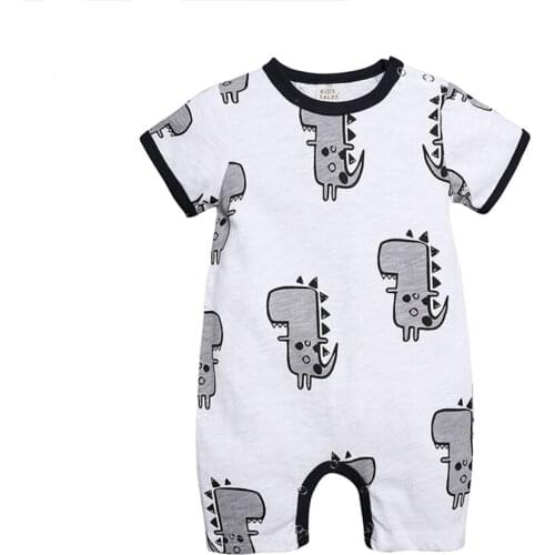 Newborn Summer Clothes Baby Boy Cartoon Dinosaur Costume Short Sleeve Romper Infant Boys Cotton Shortalls Jumpsuit White Cloth