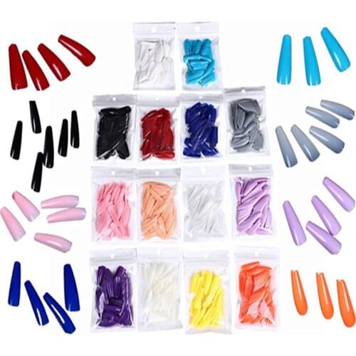 Fashion 100Pcs/Set False Nail Tips Matte Full Cover Long Ballet Fake Nails With Glue Nail Art Manicure French Manicure Tools