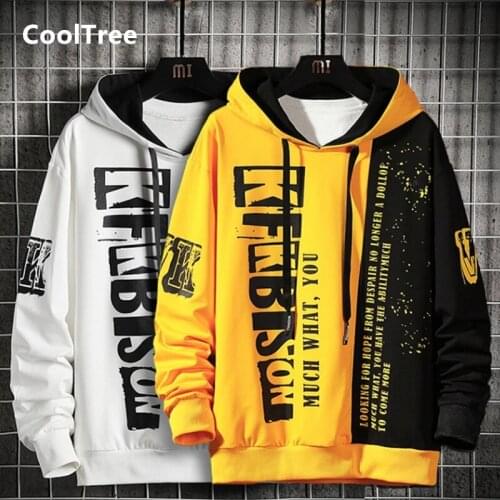 CoolTree Men Hoodies Spring Autumn Personality Letter Printed Casual Hooded Sweatshirt Male Harajuku Hip Hop Loose Hoodie Tops