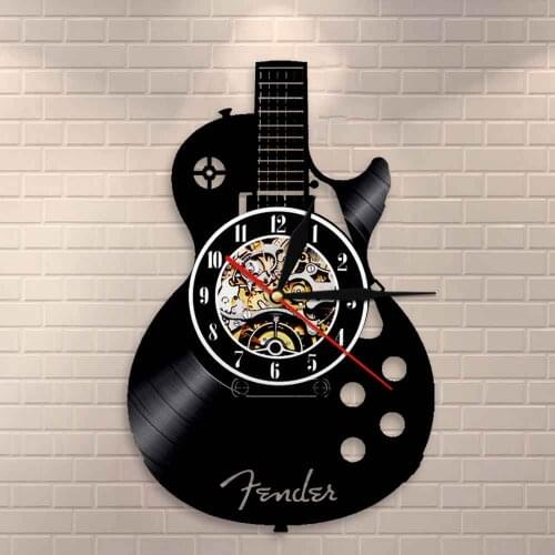 Musical Instrument Home Interior Wall Decor Acoustic Guitar Wall Art Wall Clock Vinyl Record Wall Clock Rock n Roll Musical Gift