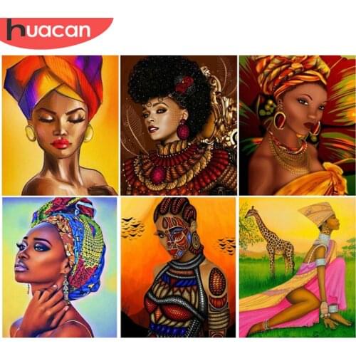 HUACAN Oil Painting By Numbers African Woman Drawing On Canvas DIY Paint By Number Figure Kits Modern Wall Art