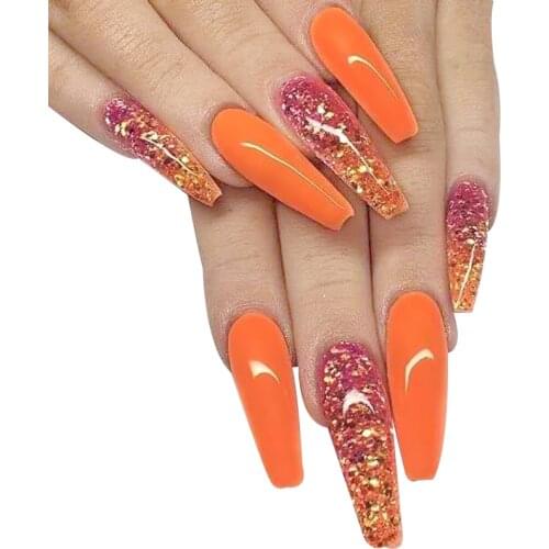 20pcs/Box Hit Color False Nail Long French Fake Nails Detachable Ballet Coffin Nail Tips With Rhinestones Press on Nail Art Tool