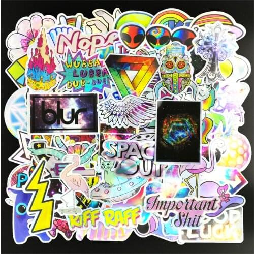 80Pcs Cool Reflective Laser Laptop Stickers Bomb ET UFO Shining Flash Graffiti Decals For DIY Skateboard Luggage Motorcycle Car