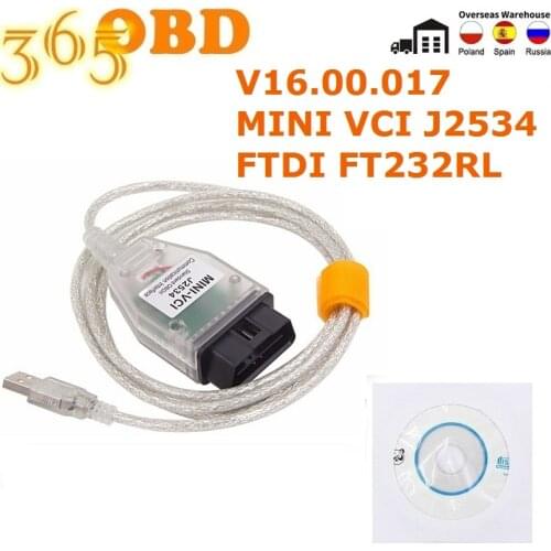 New Version V16.00.017 MINI-VCI J2534 Interface for T-OYOTA TIS Techstream OBD2 MINIVCI J2534 With FT232RL Chip MINI-VCI Cable