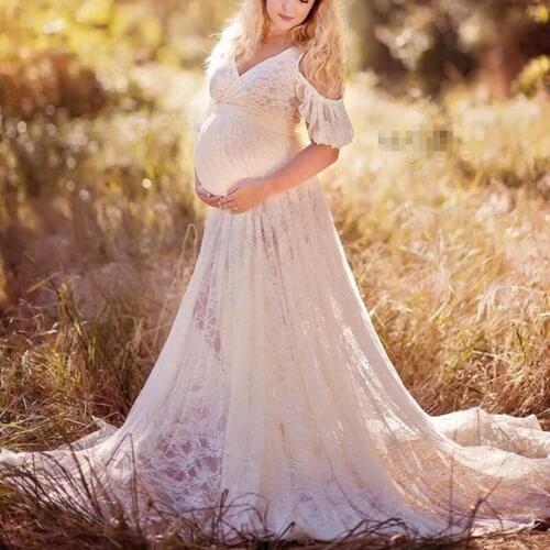 New Elegant Lace Maternity Dress Photography Props Long Dresses Pregnant Women Clothes Fancy PregnancyProps Shoot