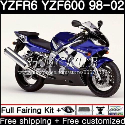 Bodys For YAMAHA YZF600 YZF R6 1998 1999 2000 2001 2002 13HC.19 YZF 600 YZF-R6 YZF-600 Blue black YZFR6 98 99 00 01 02 Fairing