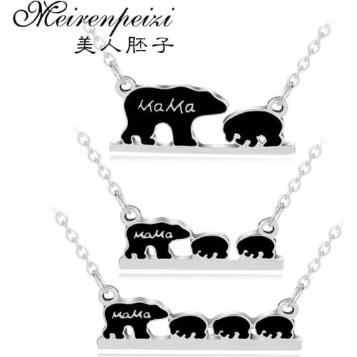 1PC Charm Necklace"Mama Bear" Necklace A Mother Bear and a Group of Baby Bear Pendant Necklace Family Child Jewelry Mothers Day