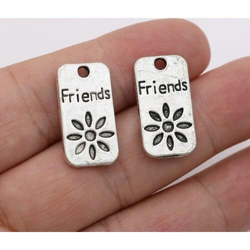 10pcs Tibetan Silver Plated Friends Forever Flower Charms Pendants for Jewelry Making Necklace Findings DIY Handmade 23x12mm