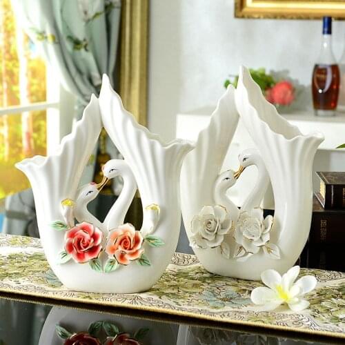 Nordic Creative Ceramic Handmade Animal Color Swan Vase Set Dried Flower Plant Arrangement Vase Home Decorat Ornaments