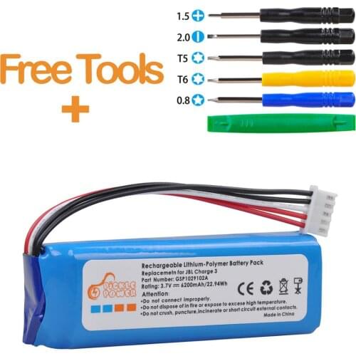 Replacement for JBL Charge 3(2016),Charge 3 (2016) Version Battery Pack 6200mAh Speaker Battery GSP1029102A,Free Install Tools