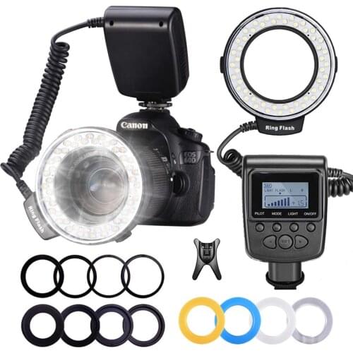 RF-550D 48 Macro LED Ring Flash Light With 8 Adapter Ring For Nikon Canon Pentax Olympus Panasonic DSLR Camera aro de luz Kits
