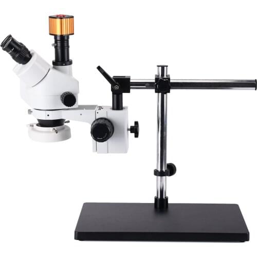 Simul-focal Continuous Zoom 7~45X Trinocular Stereo Microscope+HDMI/USB 16MP Microscope Camera+56 LED Light+Universal Bracket