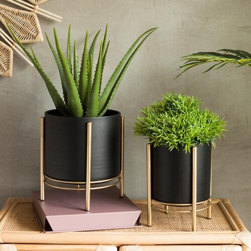 Nordic Vase Succulent Balcony Round Black Thick Wrought Iron Flower Pot Creative Home Countertop Decorative Flower