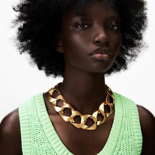 Vedawas Vintage ZA Wide Link Chains Necklace for Women Trendy Metal Maxi Collar Choker Necklace Fashion Jewelry Party Wholesale