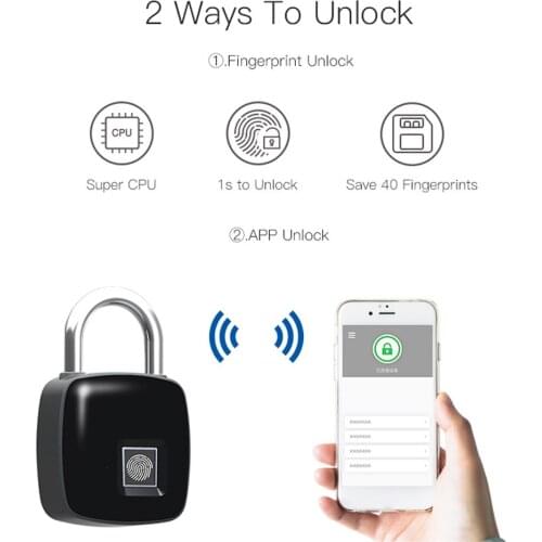 Fingerprint Lock USB Rechargeable APP Intelligent Lock Keyless IP65 Waterproof Anti-Theft Secure Padlock Door Luggage Case Lock