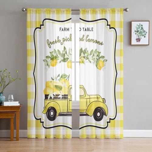 Farm Lemon Truck Yellow Plaid Sheer Curtains for Living Room Modern Voile Curtain Bedroom Tulle Curtains Window Drapes Decor