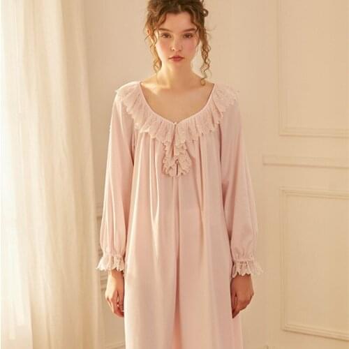 Women Cotton Nightgown Elegant Sleepwear Dress For Women Nightgown Pink White