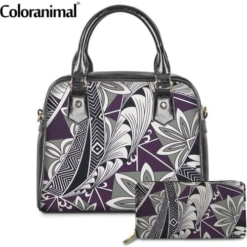 Coloranimal Women 2Pcs/Set Handbag&Purse Hawaii Tropical Upholstery Polynesian Maori Tattoo Lady Tote Handbags Top-Handle Bags