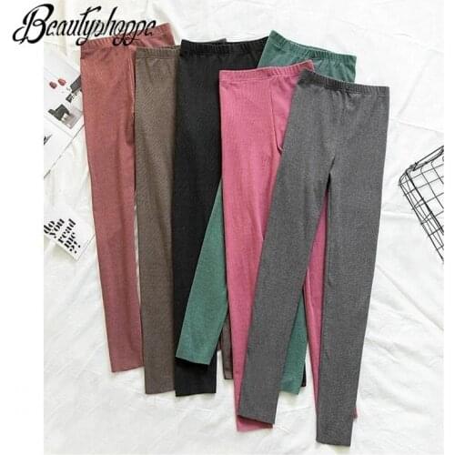 Women Black Grey Pink White Leggings Casual Pants Kawaii Ribbed Legins Girls Cotton High Waist Legging Plus Size Ladies Leggings