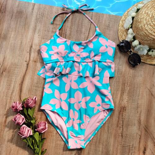 7-16 Year Girls Swimsuit One Piece Children Swimwear Print Teenager Girl Bathing Suit Bandage Girl Swim Wear Beach Swimming Suit