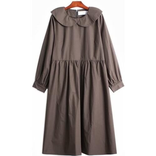 Women Black Pleated Big Size Long Dress New Round Neck Long Sleeve Loose Fit Fashion Tide Spring Autumn 2021 Z664