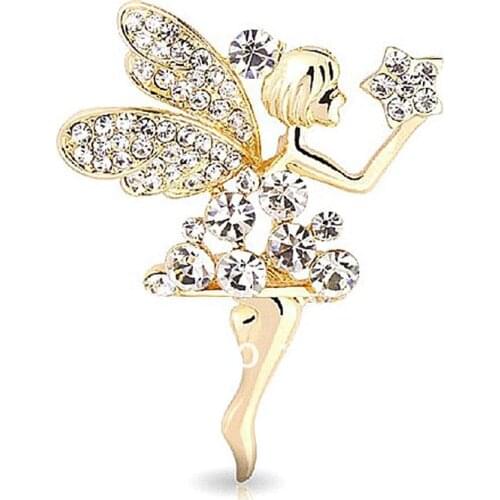 Gold Tone Clear and Clear AB Crystal Beautiful Angel or Fairy Pin Brooch