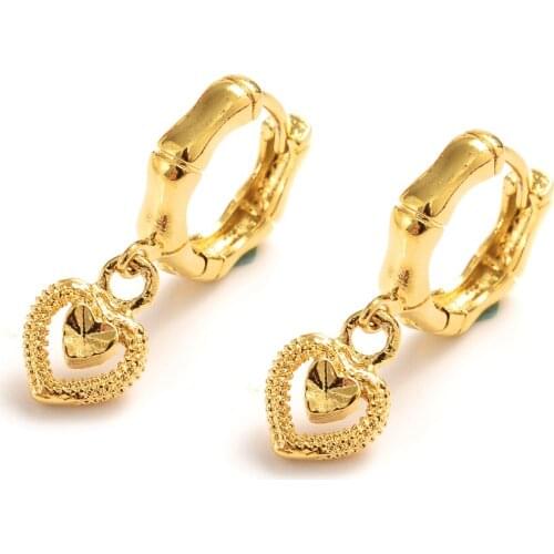 Gold Charms Jewelry lovely heart drop Earrings for women brincos Vintage girls kids Christmas wedding bridal party birthdaygift