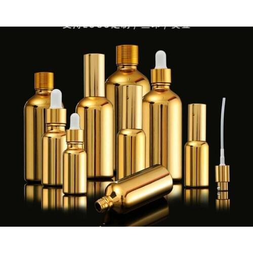 100ml gold/silver glass bottlewith dropper screw lid lotion press pump mist sprayer essential oil serum liquid skin packing