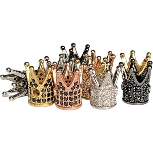 3pcs/lot Crown CZ Crystal Charm Beads Metal Brass Micro Pave Zircon Space Beads Fit Women Bracelets Bangle DIY Jewelry Making