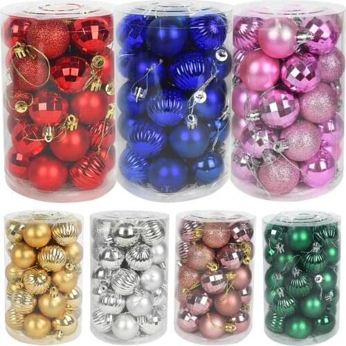 34Pcs Christmas Tree Pendant Decorations Xmas Ornament 4cm Hang Plastic Balls 2021 New Year Noel Navidad Decorations for Home