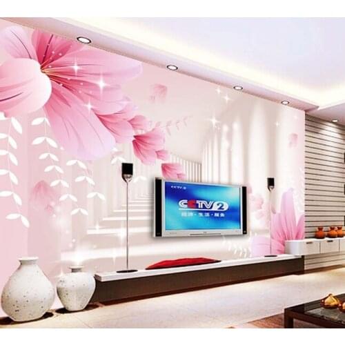 Custom 3D wallpaper, pink flowers and butterfly murals for the living room bedroom TV background wall vinyl papel de parede