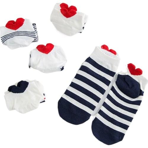 5Pairs New Arrivl Women Cotton Socks Pink Cute Cat Ankle Socks Short Women Socks Casual Animal Ear Red Heart Gril Socks 35-40