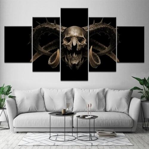 5 Piece Modular HD Canvas Print Art Wall Picture Skeleton Skull Poster Abstract Art Wall Painting for Bedroom Decor Artwork