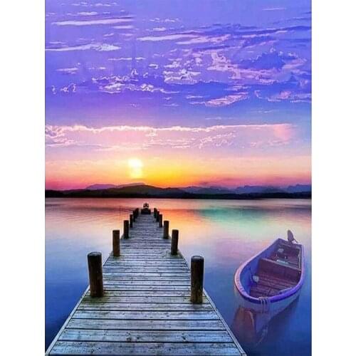 Diamond Painting Landscape Trestle Dusk Seaside 5D DIY Square Round Embroidery Hand Mosaic Kit Photo Mural Decor Home Decoration