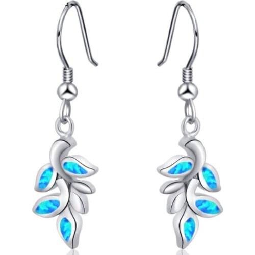 Bohemia Leaf Opal Resin Drop Earrings for Women Luxury Silver Plated Dangle Earring Fashion Wedding Jewelry 2019 Drop Shipping